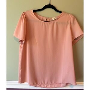 Pink Rose Vintage Womens Short Sleeve Keyhole Back Blouse Pink Medium